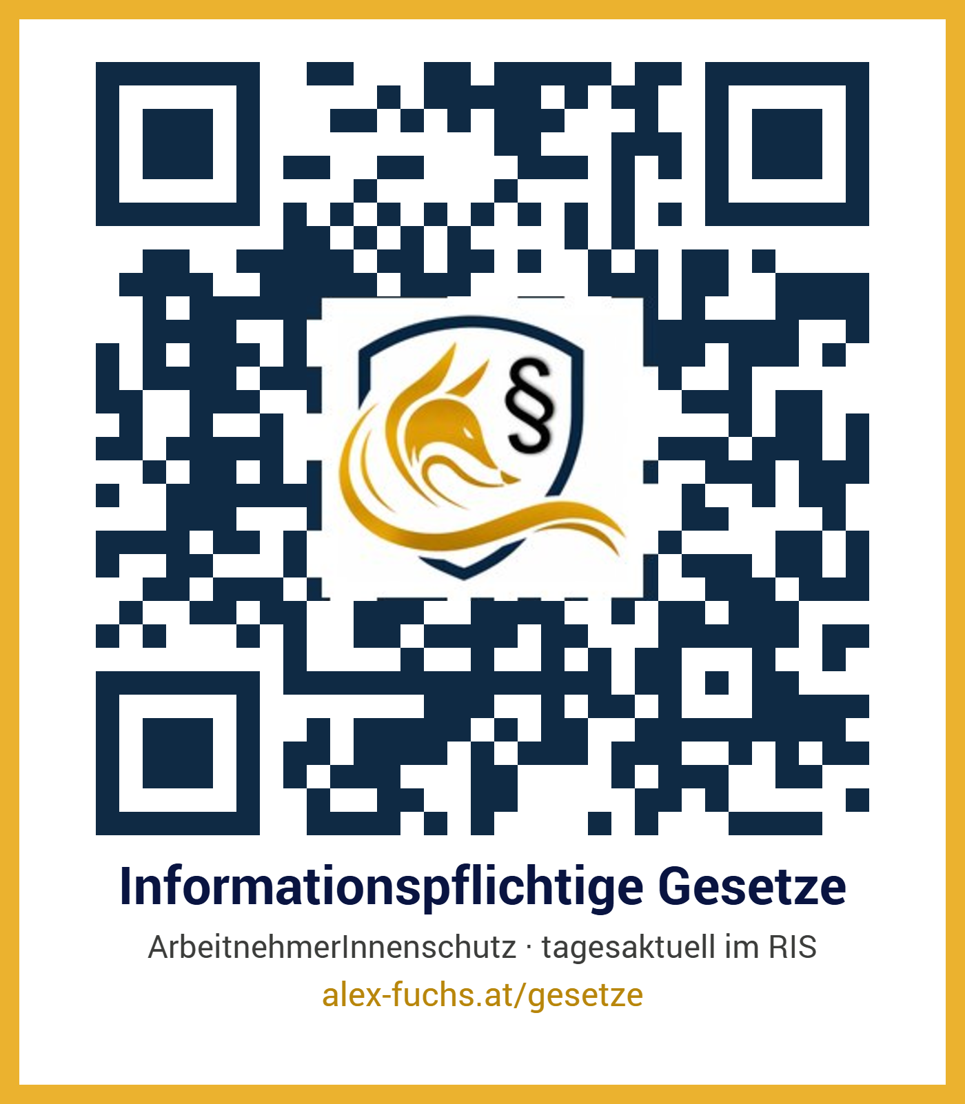 QR-Code mit Fuchs-Logo: Informationspflichtige Gesetze – alex-fuchs.at/gesetze